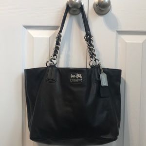 Coach black leather tote bag